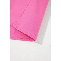 Sachet Pink Shirred Yoke Lace up V Neck Ruffled Sleeve Blouse - L thumbnail