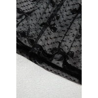 Black Bow Pattern Accent Mesh Long Sleeve Top - L thumbnail