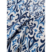 Sky Blue Boho Abstract Print Pintuck Detail Ruffled Top - L thumbnail