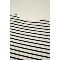 Black Stripe Scallop Lace Trim Ruffle Short Sleeves Crewneck Top - L thumbnail