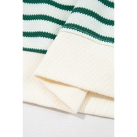 Green Stripe Scallop Lace Trim Ruffle Short Sleeves Crewneck Top - L thumbnail