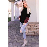 Azura Exchange Lantern Sleeve Plaid Sequin Pullover Sweatshirt - S thumbnail