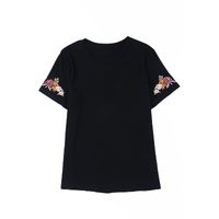 Azura Exchange Embroidered Short Sleeve T-Shirt with Floral Detail - M thumbnail