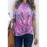 Azura Exchange Lavender Floral Print Cold Shoulder Blouse - S thumbnail