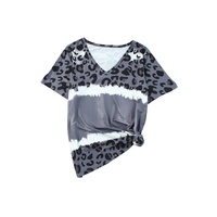 Azura Exchange Leopard Patchwork Short Sleeve Top - XL thumbnail