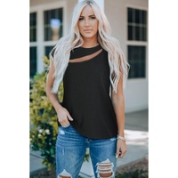 Azura Exchange Slash Cutout Cap Sleeve T Shirt - M thumbnail