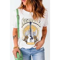 Azura Exchange Nashville Guitar Floral Print T-Shirt - M thumbnail