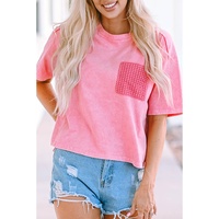 Azura Exchange Acid Wash Lace Patch Pocket T-Shirt - XL thumbnail