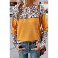 Vitality Orange Leopard Print Waffle Knit Patchwork Top - M thumbnail