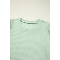 Mist Green Textured Round Neck Short Puff Sleeve Top - L thumbnail