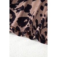 Brown Leopard Print V Neck Half Sleeve Oversized Tee - L thumbnail