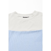 Light Blue Rib Textured Colorblock T Shirt - L thumbnail