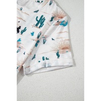 Beige Western Cactus Print Crew Neck Short Sleeve Top - L thumbnail