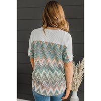 White Chevron Patchwork Raglan Sleeve Knitted T Shirt - M thumbnail