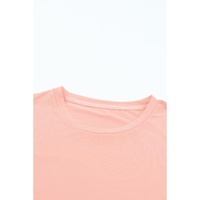 Pink Casual Plain Crew Neck Tee - M thumbnail