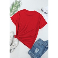 Red Casual Plain Crew Neck Tee - 2XL thumbnail