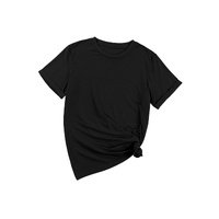 Black Casual Plain Crew Neck Tee - L thumbnail