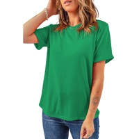 Bright Green Casual Plain Crew Neck Tee - 3XL thumbnail