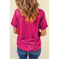 Rose Red Casual Plain Crew Neck Tee - L thumbnail