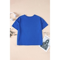 Blue Patched Pocket Exposed Seam Oversize T-shirt - L thumbnail