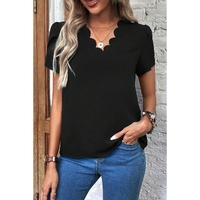 Black Scalloped V Neckline Petal Sleeve Top - S thumbnail