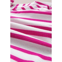 Rose Stripe Contrast Trim Crew Neck Loose Short Sleeve Top - L thumbnail