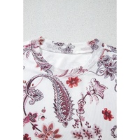 White Vintage Paisley Mock Neck T Shirt - L thumbnail