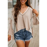 Parchment Crochet Detail Exposed Seam High Low Loose Top - L thumbnail