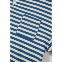 Sky Blue Stripe Chest Pocket Buttoned Back Notched V Neck Top - L thumbnail