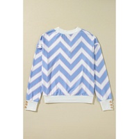 Sky Blue Zigzag Striped Print V Neck Oversized Top - L thumbnail
