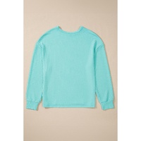 Aruba Blue Solid Color Corded Knit Round Neck Top - XL thumbnail