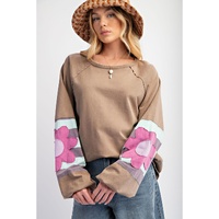 Dune Flower Patchwork Raglan Sleeve Exposed Seam Oversized Top - 2XL thumbnail