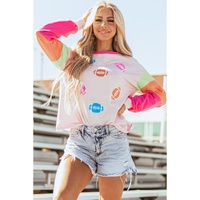 Pink GAME DAY Rugby Football Graphic Color Block Sleeve Top - L thumbnail
