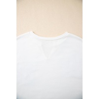 White Floral Applique Notched V Neck Dolman Sleeve Top - M thumbnail