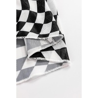 Black Checkered Pattern Mesh Mock Neck Long Sleeve Top - L thumbnail
