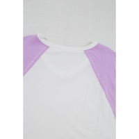 Beige Colorblock Patchwork V Neck Exposed Seam High Low T Shirt - L thumbnail