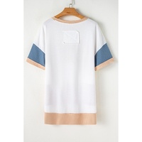 Multicolour Colorblock Patchwork Side Split Tunic T Shirt - M thumbnail