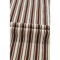 Brown Stripe Textured Side Slits Crew Neck T Shirt - L thumbnail