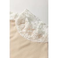 Beige Floral Lace Patchwork Long Sleeve High Neck Slim Top - L thumbnail