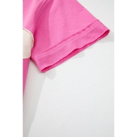 Sachet Pink Contrast Flower Drop Shoulder Loose T Shirt - L thumbnail