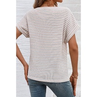 Khaki Stripe Buttoned Front V Neck Knitted T Shirt - L thumbnail