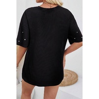 Black Pearl Beaded  Drop Shoulder Crewneck T Shirt - XL thumbnail