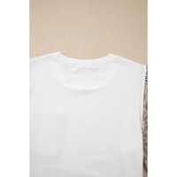 White Leopard Patchwork Crochet Lace Trim Puff Sleeve T Shirt - S thumbnail