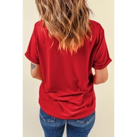 Red Christmas Tree Snowman Printed Crewneck T Shirt - M thumbnail