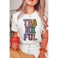 White Heat-transfer Printed THANKFUL Letter Graphic T Shirt - S thumbnail