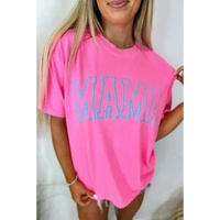 Bright Pink MAMA Letter Graphic Neon T Shirt - L thumbnail