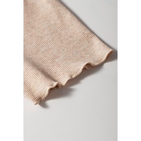 Oatmeal Short Sleeve Half Button Ribbed Knit Top - L thumbnail