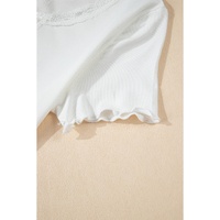 White Lace V Neckline Ribbed Slim Fit T Shirt - S thumbnail