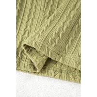 Spinach Green Textured Knit Slim Fit Notch V Neck T Shirt - L thumbnail
