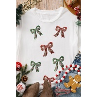 White Christmas Bowknot Graphic Cotton Blend T Shirt - 3XL thumbnail